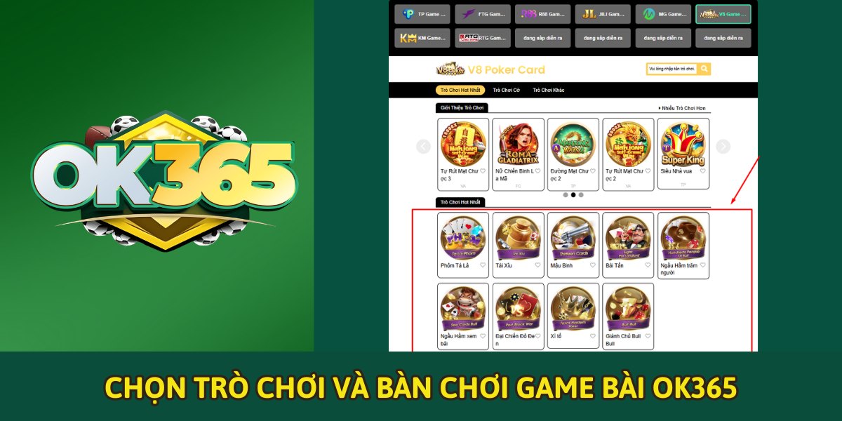 Chọn sảnh game bài OK365